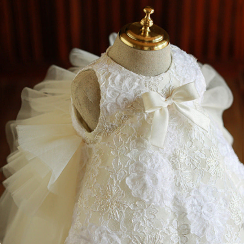 White Lace A-Line Flower Girl Dress - Tea Length Elegance