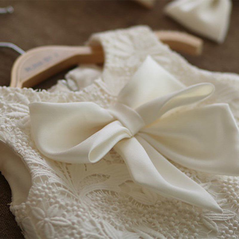 White Lace A-Line Flower Girl Dress - Tea Length Elegance