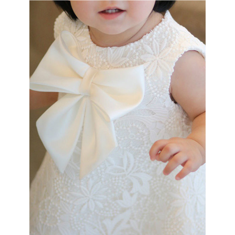 White Lace A-Line Flower Girl Dress - Tea Length Elegance