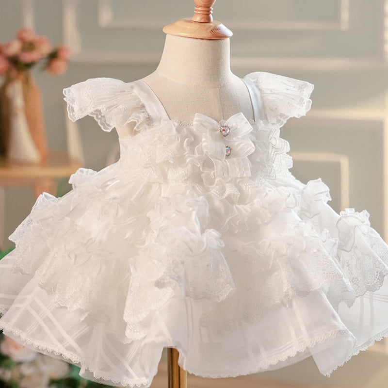 White Lace Sleeveless Ball Gown Flower Girl Dress for Special Occasions