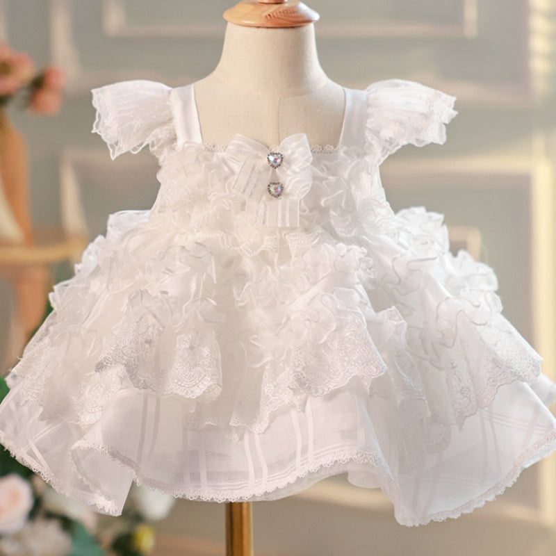 White Lace Sleeveless Ball Gown Flower Girl Dress for Special Occasions