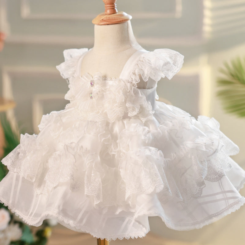 White Lace Sleeveless Ball Gown Flower Girl Dress for Special Occasions