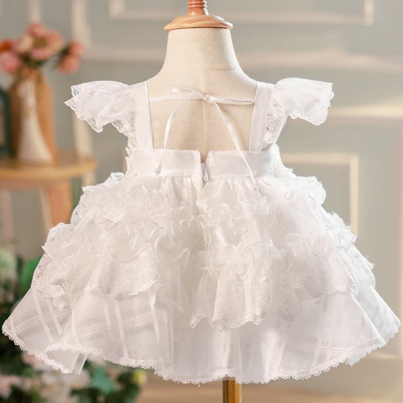 White Lace Sleeveless Ball Gown Flower Girl Dress for Special Occasions