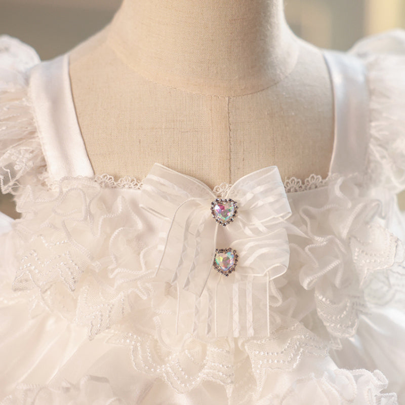 White Lace Sleeveless Ball Gown Flower Girl Dress for Special Occasions