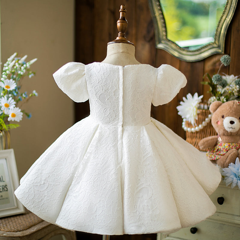 White Lace Princess Dress | Square Neck Puff Sleeves