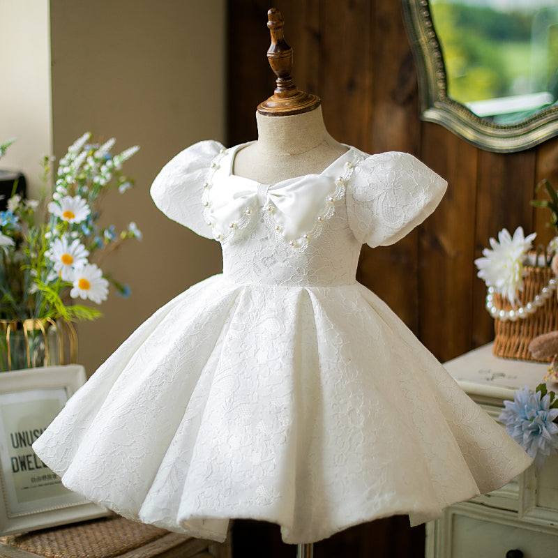 White Lace Princess Dress | Square Neck Puff Sleeves