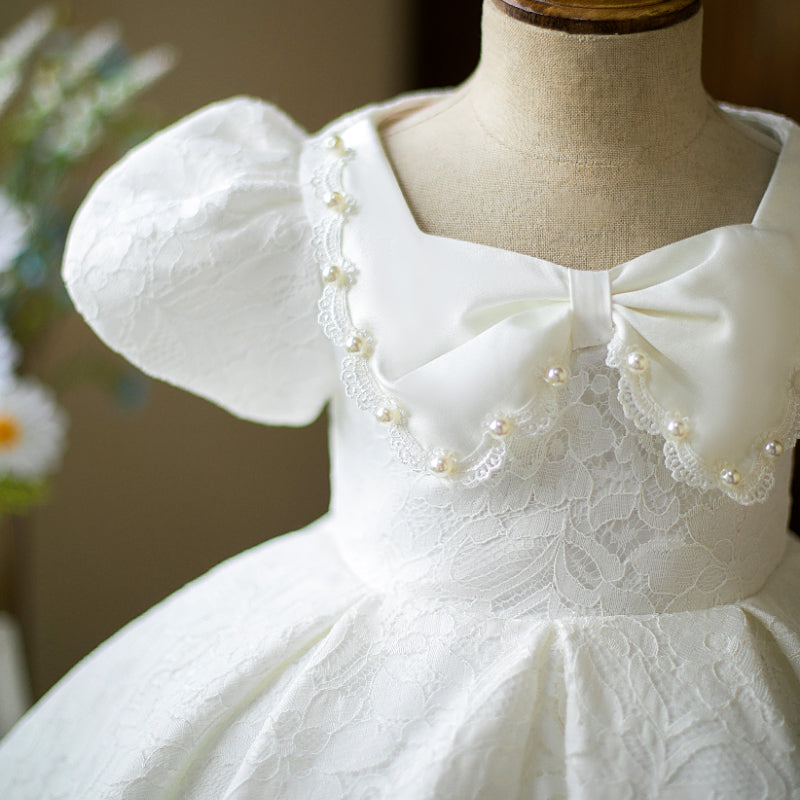 White Lace Princess Dress | Square Neck Puff Sleeves