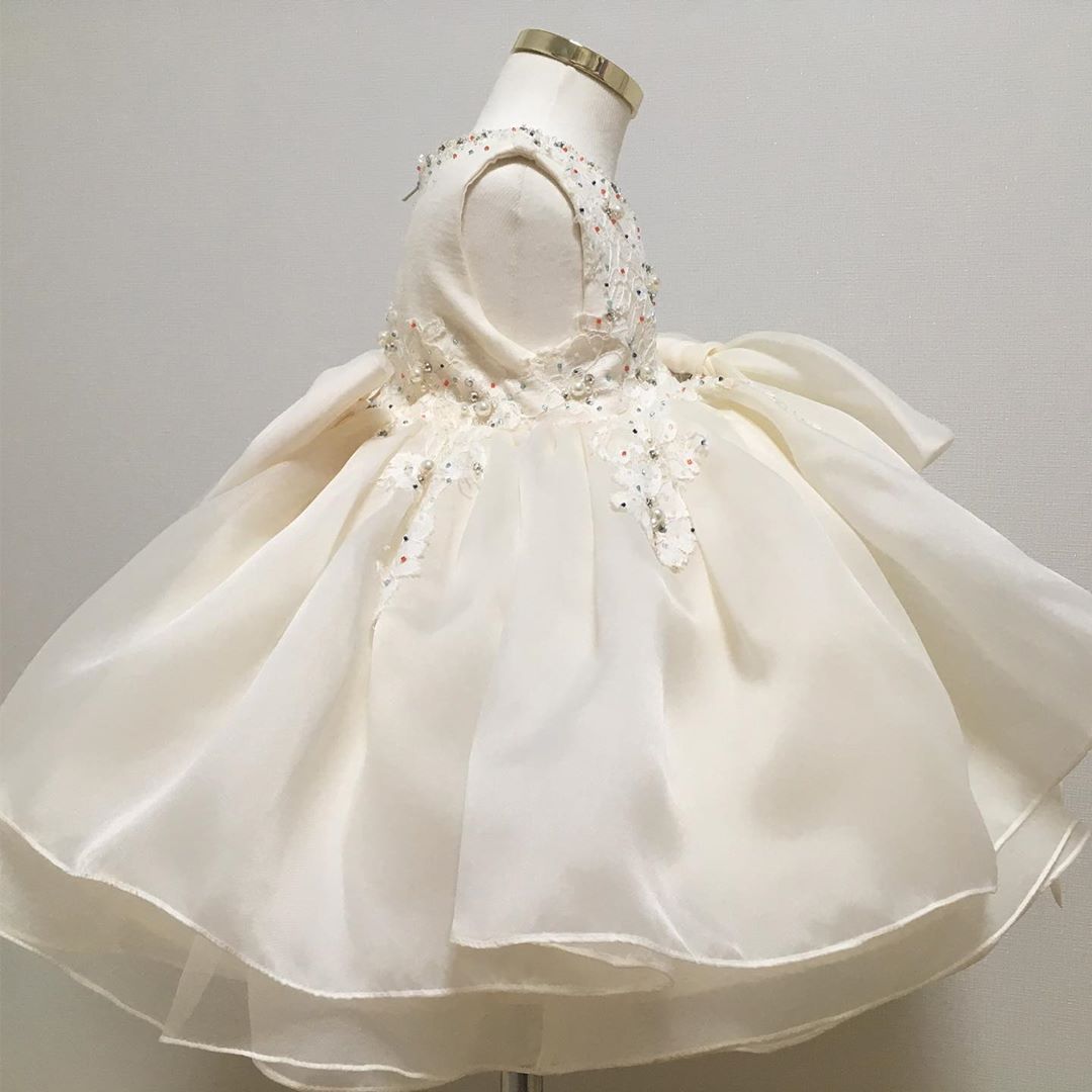 White Organza A-Line Flower Girl Dress with Back Bow