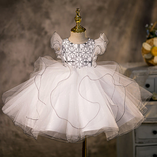 White Organza Princess Flower Girl Dress: Cascading Ruffles