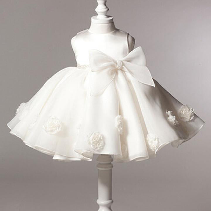 White Princess Knee-Length Organza Flower Girl Dress