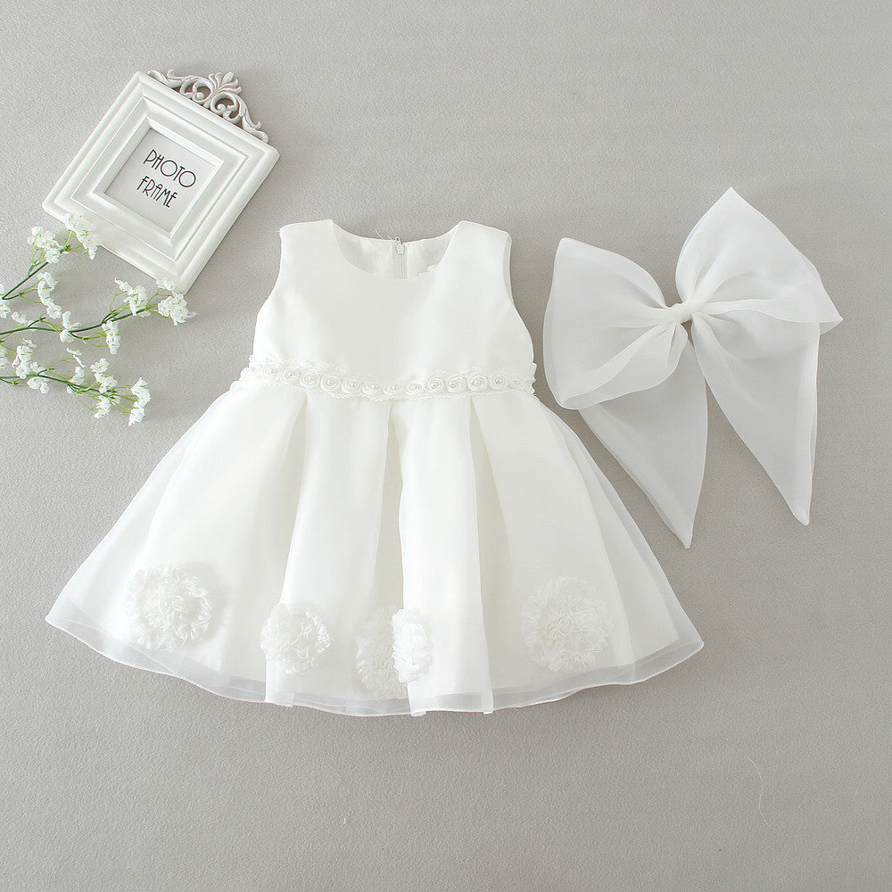 White Princess Knee-Length Organza Flower Girl Dress