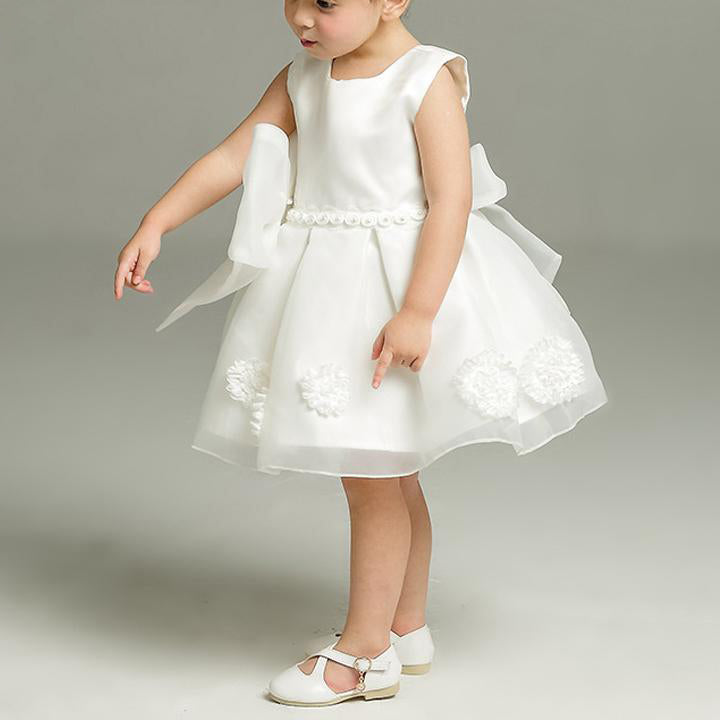 White Princess Knee-Length Organza Flower Girl Dress