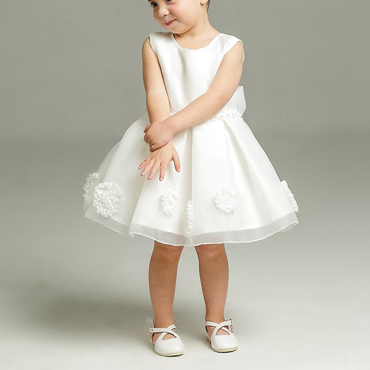 White Princess Knee-Length Organza Flower Girl Dress