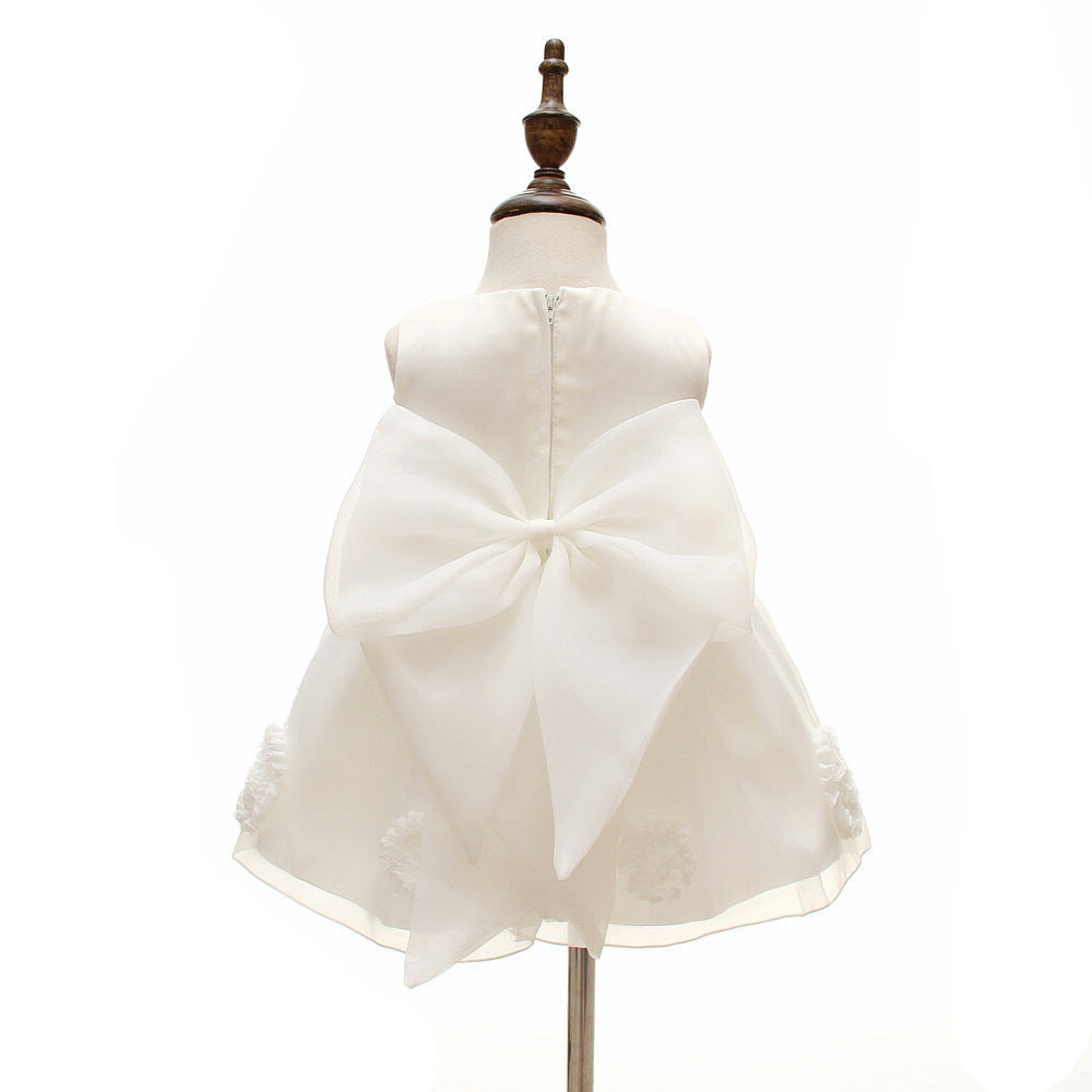 White Princess Knee-Length Organza Flower Girl Dress
