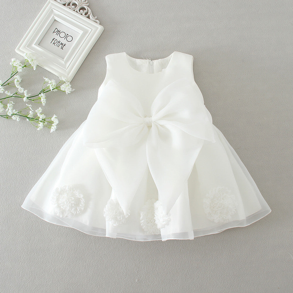 White Princess Knee-Length Organza Flower Girl Dress