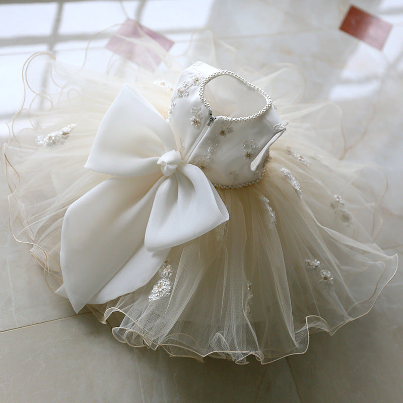 White Princess Organza Flower Girl Dress with Ruffles