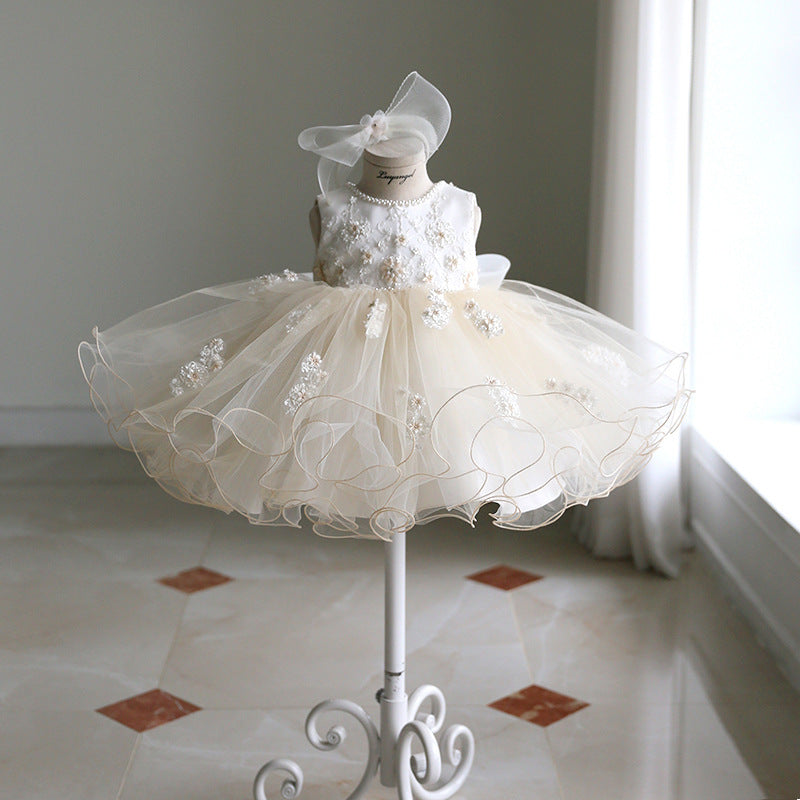 White Princess Organza Flower Girl Dress with Ruffles