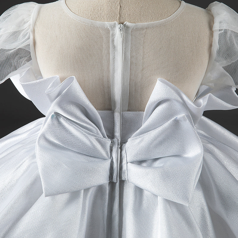 White Princess Organza Flower Girl Dress with Ruffles