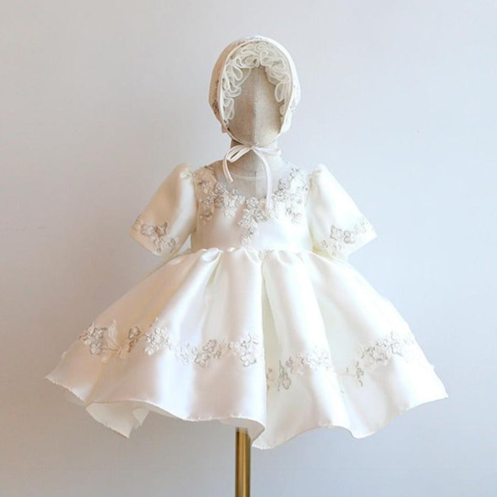 White Princess Tea-Length Flower Girl Dress with Ruffle Sleeves