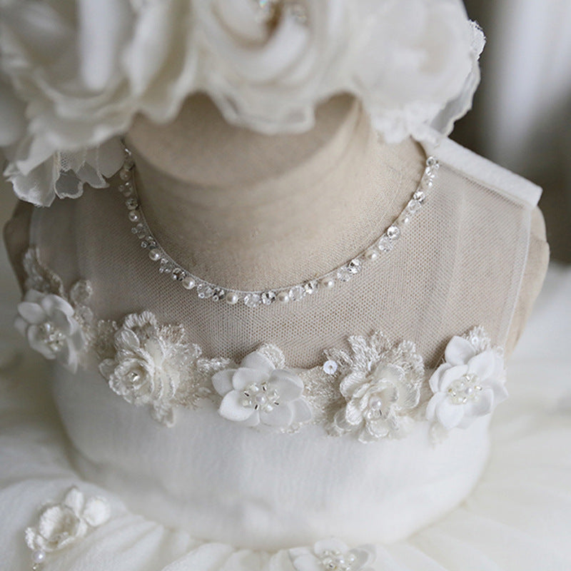 White Princess Tea-Length Flower Girl Dress with Tulle