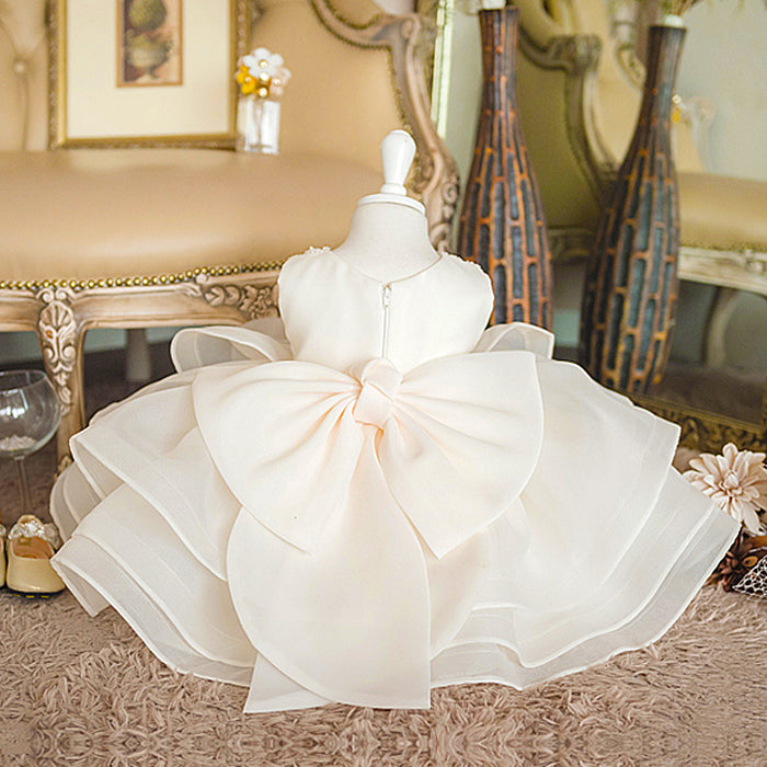 White Princess Tea-Length Organza Flower Girl Dress