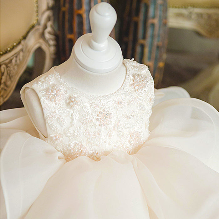 White Princess Tea-Length Organza Flower Girl Dress