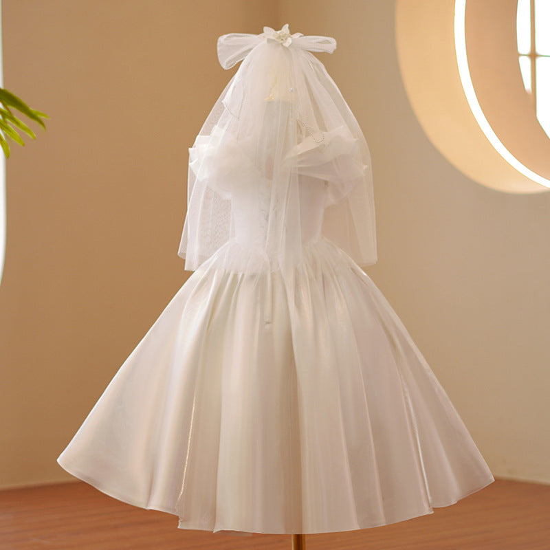 White Satin Flower Girl Dress | Lace & Cascading Ruffles