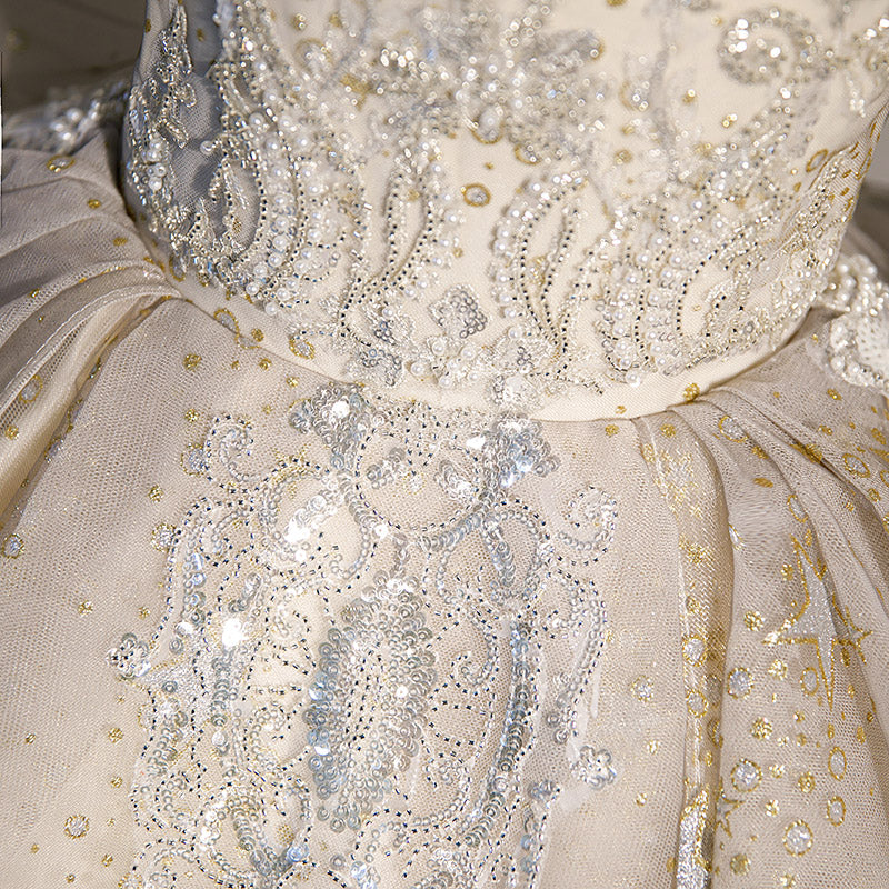 White Sequined Princess Flower Girl Dress for Special Occasions | Girls 3-12Y