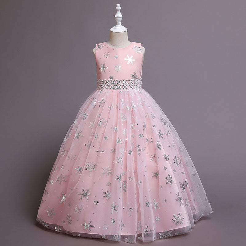 White Sequined Tulle A-Line Flower Girl Dress Bell Sleeve