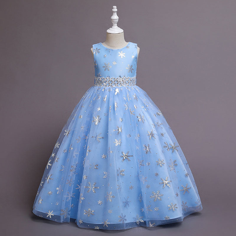 White Sequined Tulle A-Line Flower Girl Dress Bell Sleeve