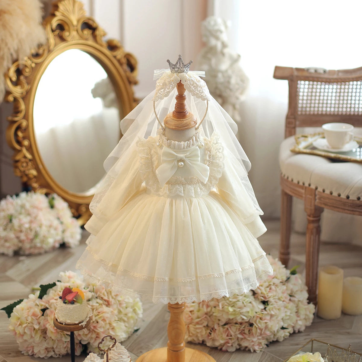 Princess Mock Neck Tea Length Tulle Flower Girl Dress in Ivory | Ivory / 3-4 Years (110cm) | Mia Princess Princess Mock Neck Tea Length Tulle Flower Girl Dress in Ivory | Ivory / 3-4 Years (110cm) | Mia Princess