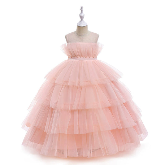 Princess Pink Tulle Back Zip Baptism Pleated Floor Length Sleeveless Round Flower Girl Dress