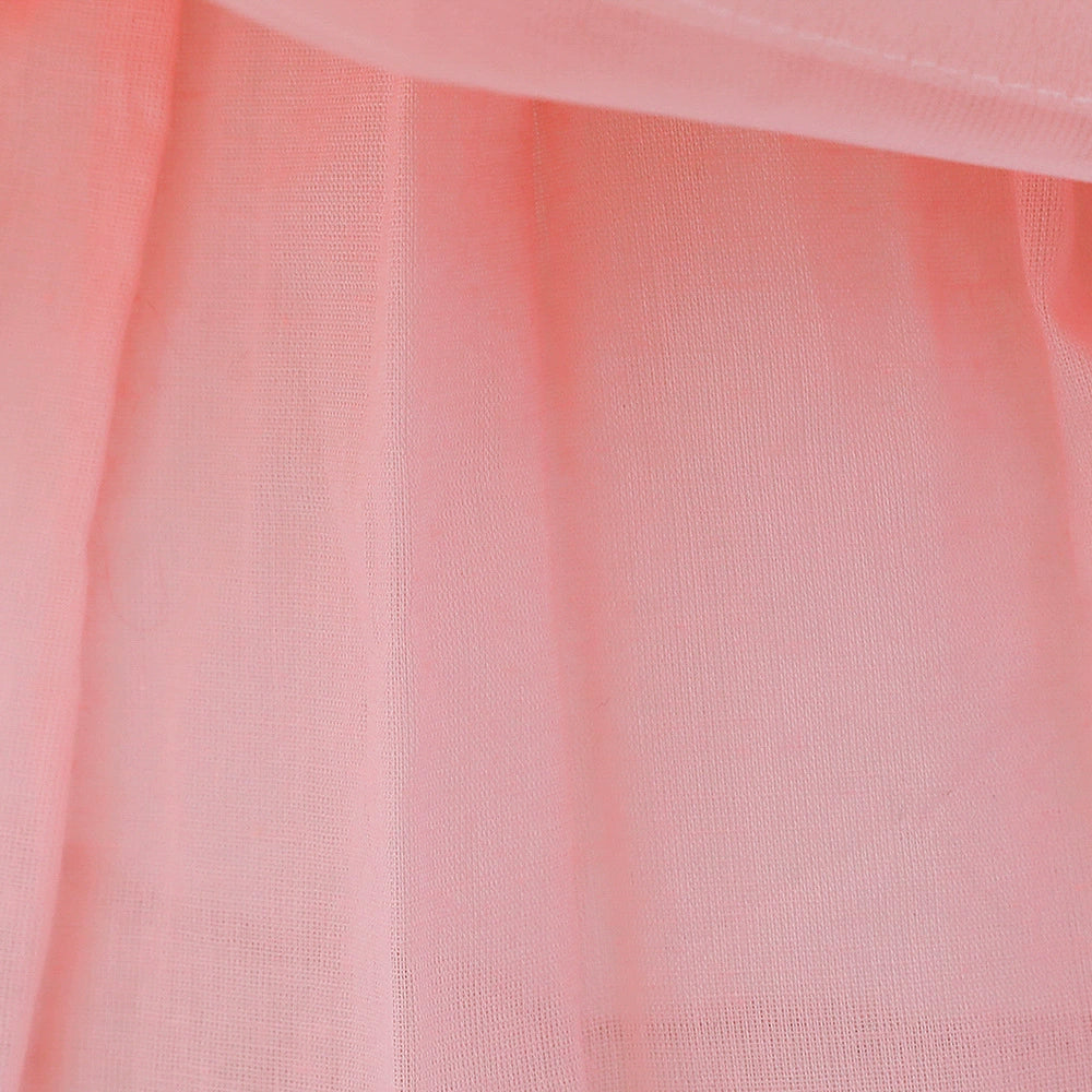 Princess Pink Satin Bow / Tie Back Baptism Beaded Tea Length Sleeveless Round Flower Girl Dress