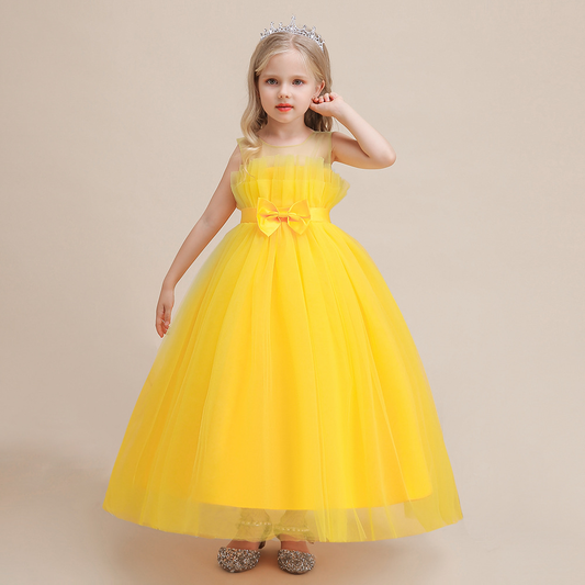 Princess Round Floor Length Tulle Flower Girl Dress in Yellow
