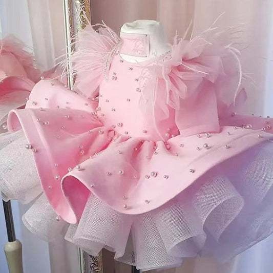 Blue Satin A-Line Sleeveless Dress for Girls with Fringe | Toddler Party & Flower Girl Dress