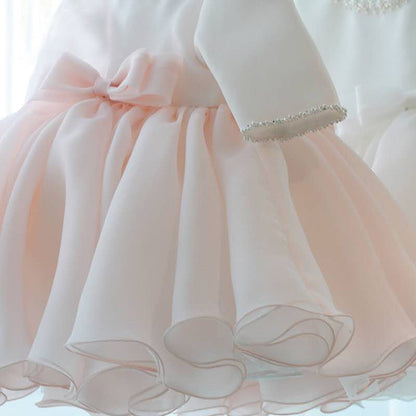 A-Line Flower Girl Dress - Satin Bodice, Organza Skirt, Bow