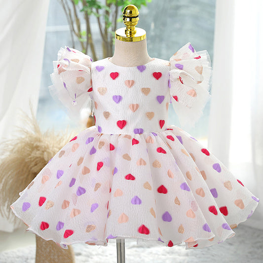 A-Line Flower Girl Dress with Bell Sleeves - Tea Length
