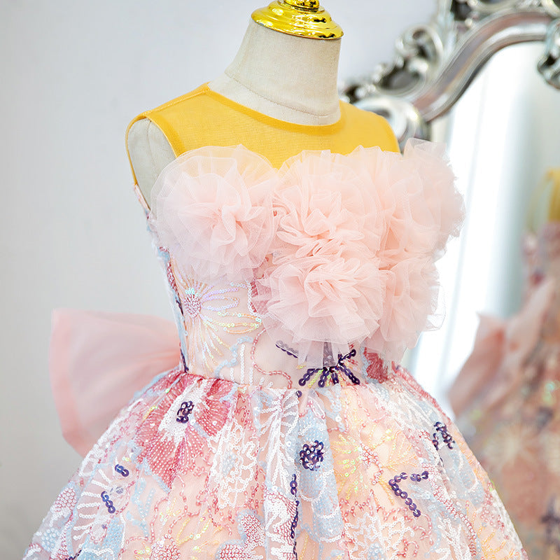 A-line Illusion Neck Sleeveless Pink Sequined Flower Girl Dress | Party & Special Occasion Maxi