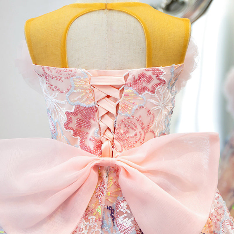 A-line Illusion Neck Sleeveless Pink Sequined Flower Girl Dress | Party & Special Occasion Maxi