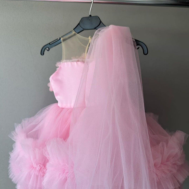 A-Line Tulle Flower Girl Dress – Pink Illusion Sleeveless Party Dress for Kids