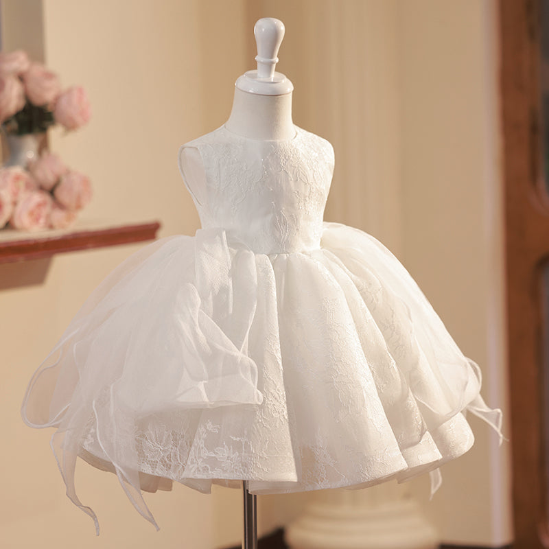 White Lace A-Line Flower Girl Dress | Sleeveless Communion & Ceremony Gown (12M-8Y)