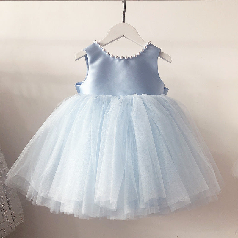 Light Blue A-Line Beaded Flower Girl Dress with Bows | Special Occasion Kids Dress