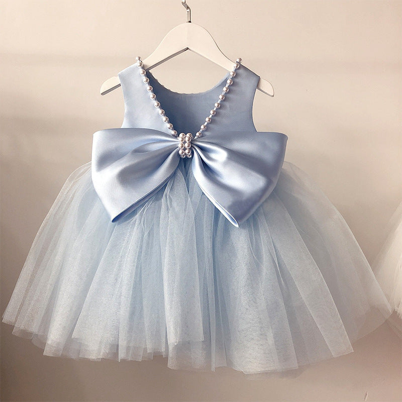 Light Blue A-Line Beaded Flower Girl Dress with Bows | Special Occasion Kids Dress