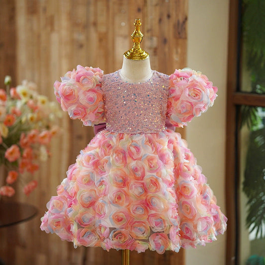 A-Line Pink Flower Girl Dress with Sequins – Special Occasion Kids Dress