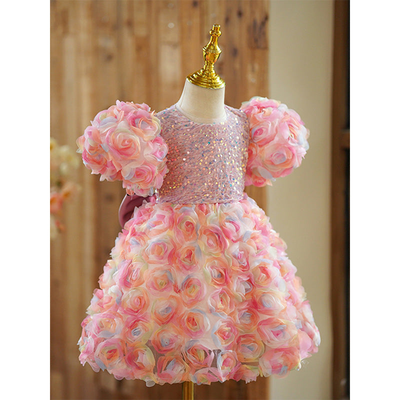 A-Line Pink Flower Girl Dress with Sequins – Special Occasion Kids Dress