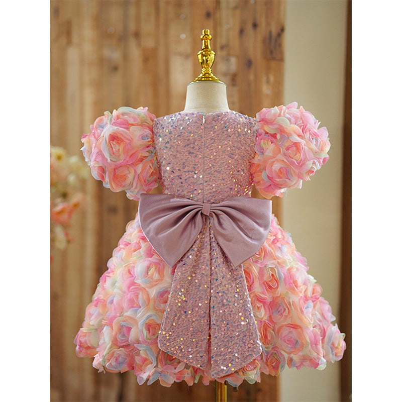 A-Line Pink Flower Girl Dress with Sequins – Special Occasion Kids Dress