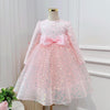 A-Line Pink Sequin Long Sleeve Floor Length Dress with Bow for Girls