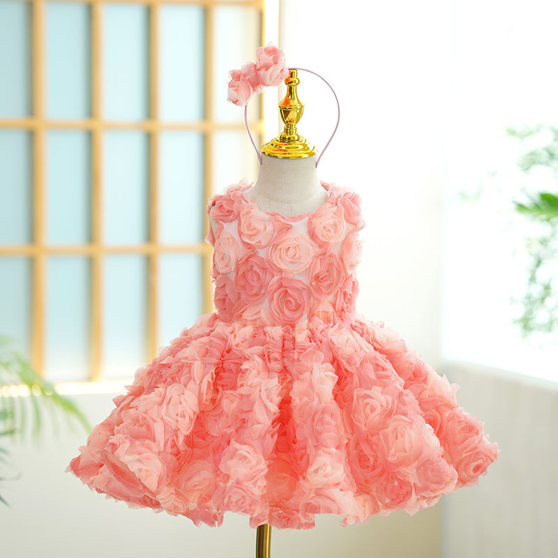 Pink A-Line Tulle Flower Girl Dress for Birthday & Special Occasions | Fluffy Princess Dress