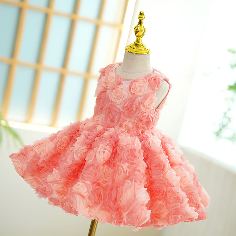 Pink A-Line Tulle Flower Girl Dress for Birthday & Special Occasions | Fluffy Princess Dress