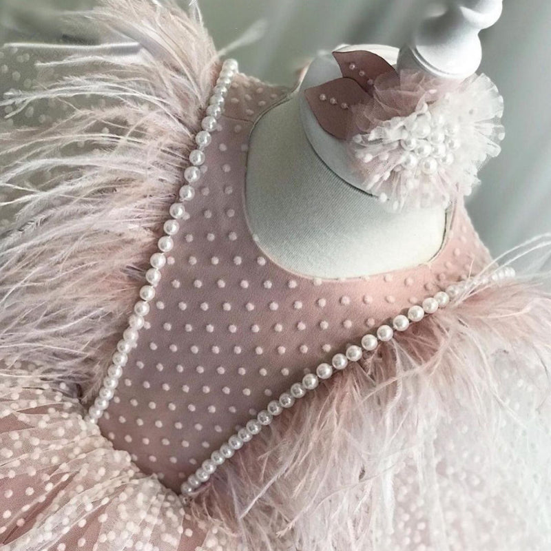 Pink A-Line Beaded Tulle Girls' Dress – Birthday & Party Flower Girl Outfit